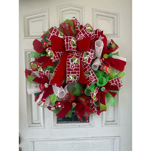Grinch Wreath & Christmas Garland Holiday Home Decor, Front Door Hanger Gift xxx - Picture 2 of 10